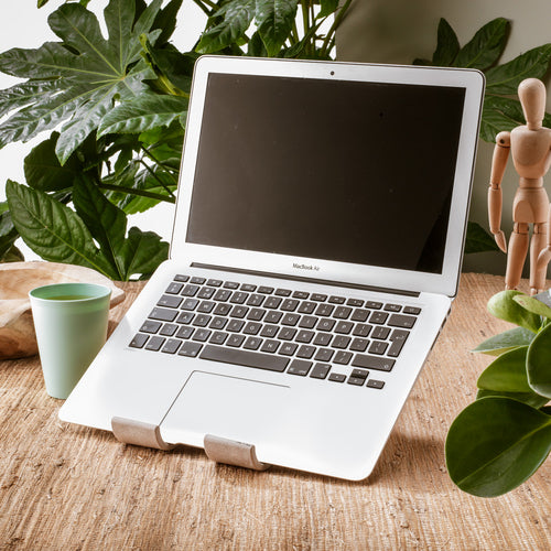 R-Go Tools RGOTPW Ergonomic Laptop Stand - Adjustable Biobased Wood - White, 10" to 22"