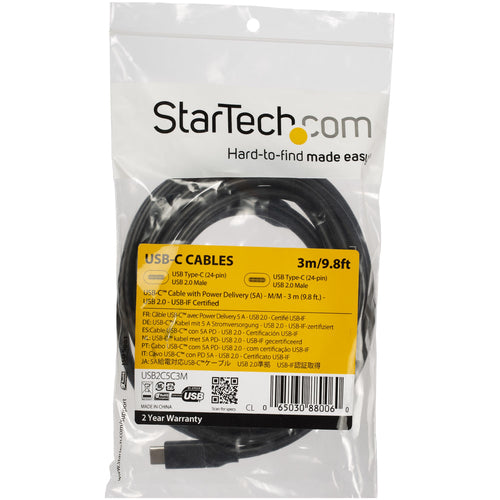 USB-C to USB-C Cable 3m 5A Power Delivery USB 2.0 Black