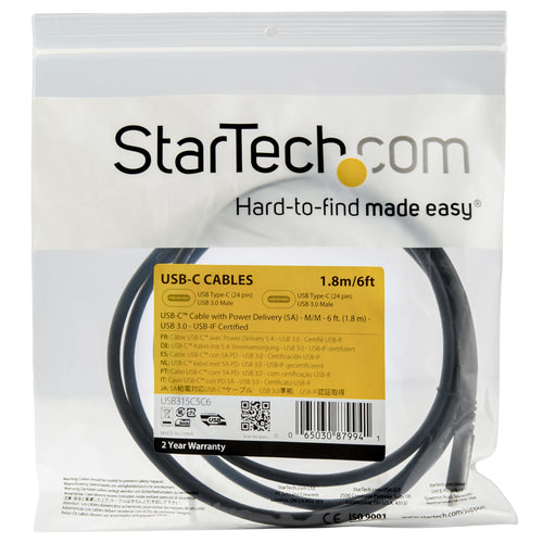 USB Cable StarTech.com USB-C 5Gbps 100W Power Delivery 6ft - USB315C5C6