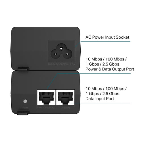 2.5G PoE Injector Adapter TP-Link Omada 30W 2500Mbps Ethernet