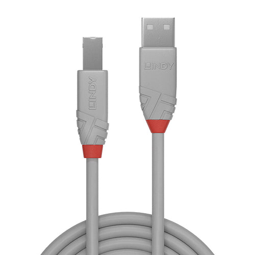 USB Cable Lindy 5m Type A to B USB 2.0 0.48 Gbit/s Grey - 36685