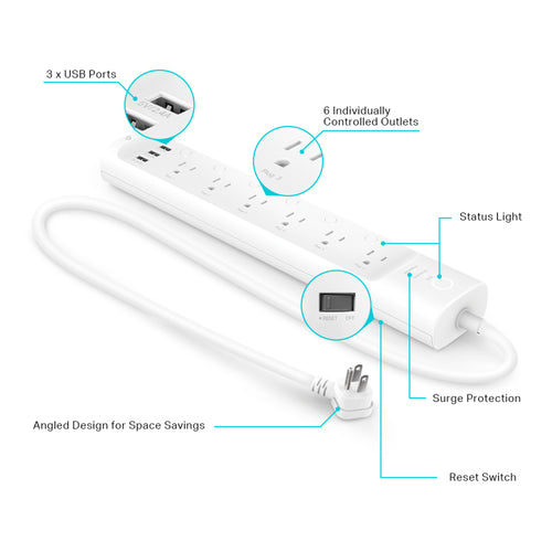 TP-Link HS300 6-Outlet Indoor Power Extension with ETL & FCC Certification