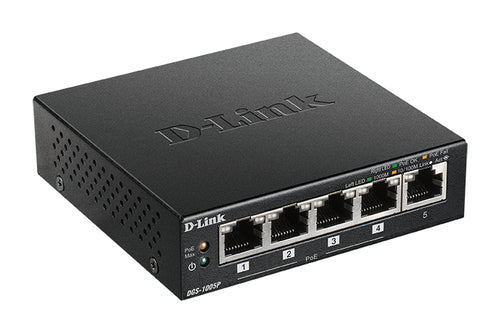 Network Switch D-Link Gigabit 5-Port PoE+ Unmanaged L2 Wall-Mountable