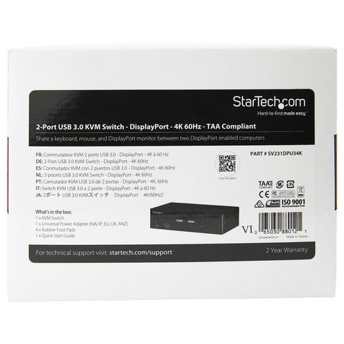 KVM Switch StarTech 2 Port DisplayPort 4K 60Hz USB Hub