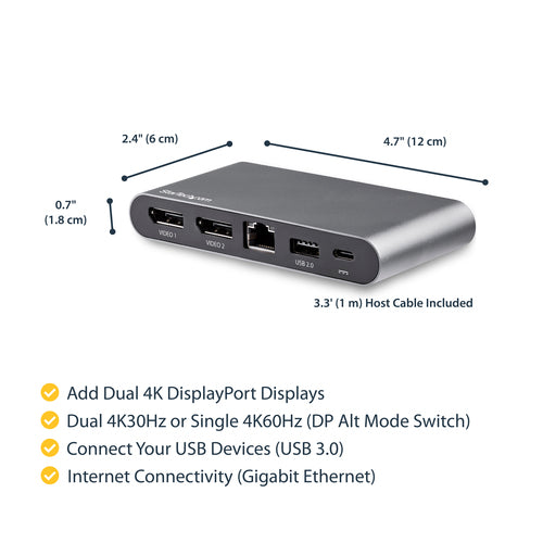 USB-C Dock StarTech DK30C2DAGPD Dual 4K DisplayPort 100W Power Delivery