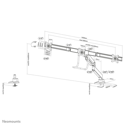 Neomounts NM-D775DX3SILVER monitor mount / stand