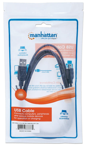 USB-A to Mini-USB Cable 1.8m Male to Male 480Mbps Black