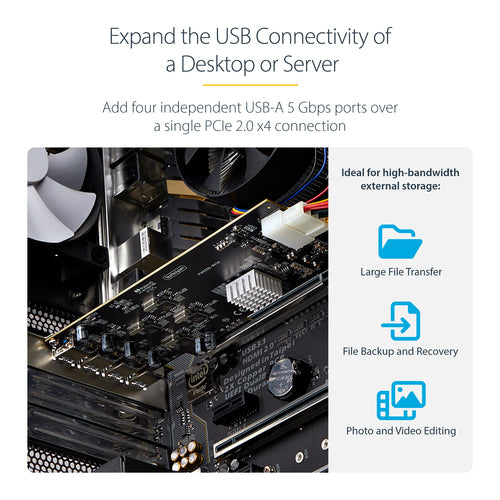 USB PCIe Card StarTech.com P5Q4A 4-Port USB 3.2 5Gbps Windows/macOS/Linux - P5Q4A-USB-CARD