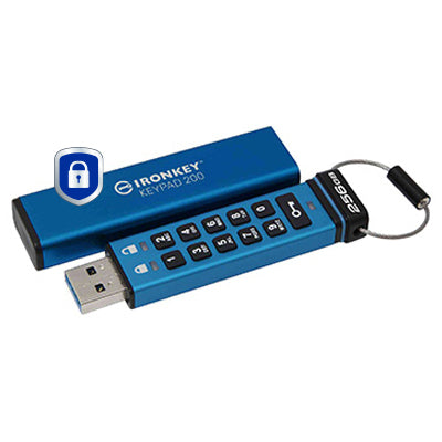 USB Flash Drive Kingston Technology IronKey Keypad 200 256GB AES-256 Encrypted USB Type-A 145 MB/s - IKKP200/256GB