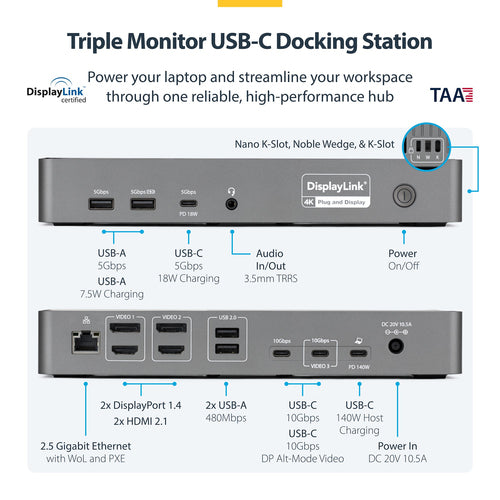 USB 3.2 Gen 2 Type-C Laptop Dock StarTech.com DK30C2DPEPRN 10Gbps