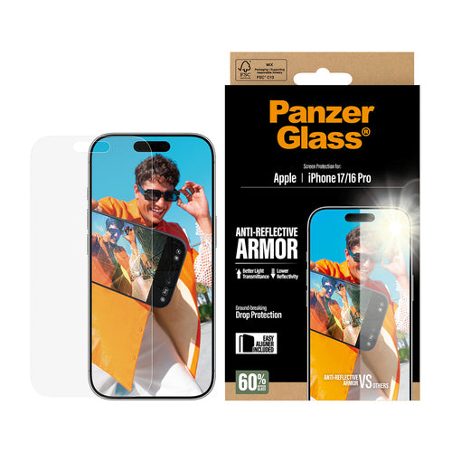 PanzerGlass ® Anti-Reflective Armor Screen Protector iPhone 17 | iPhone 16 Pro w. EasyAligner