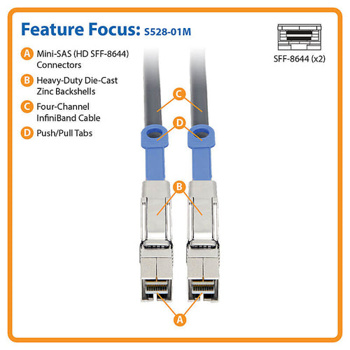 SAS Cable Tripp Lite S528-01M Mini-SAS 12 Gbps SFF-8644 1M Male/Male