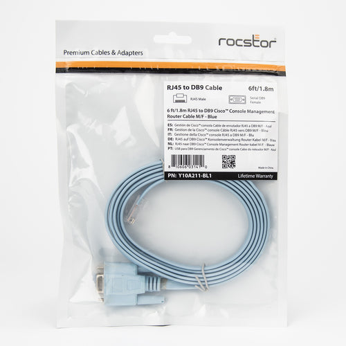 Serial Cable Rocstor 1.8m Aqua RJ-45 Male to Male DB-9