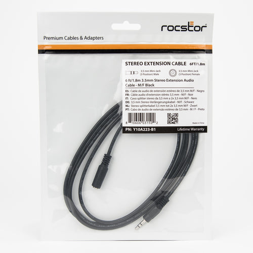 Audio Cable Rocstor Y10A223-B1 1.8m Male to Female Black