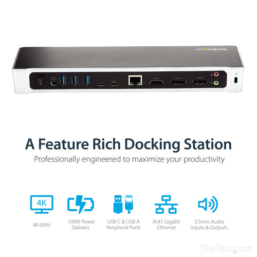4K USB-C Dock Triple UHD Monitor Hub 100W Power Delivery
