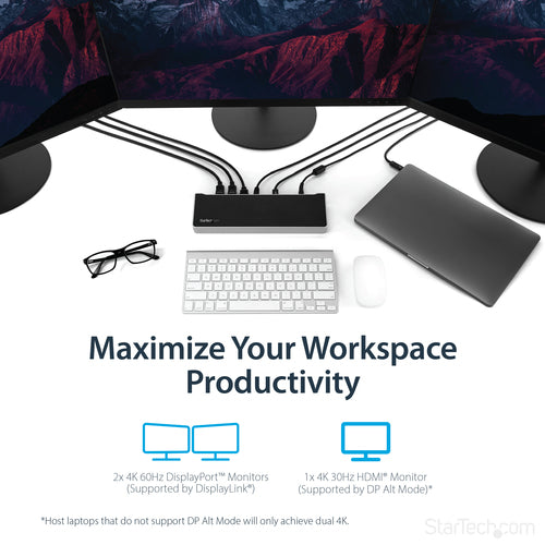 4K USB-C Dock Triple UHD Monitor Hub 100W Power Delivery