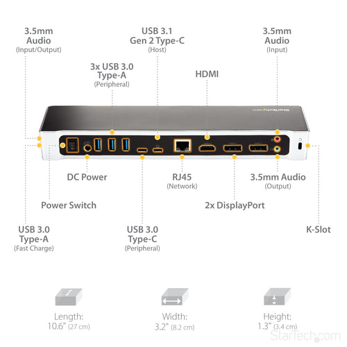 4K USB-C Dock Triple UHD Monitor Hub 100W Power Delivery
