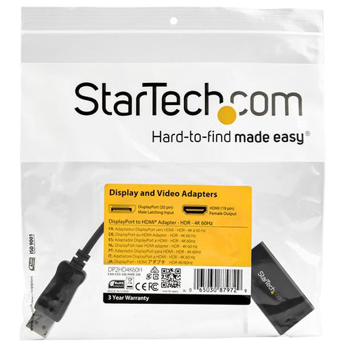 Video Cable Adapter StarTech.com DP2HD4K60H 4K 60Hz HDR10 Latching DP Connector - DP2HD4K60H