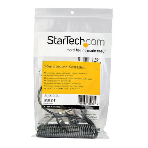 Cable Lock StarTech.com LTLOCK3DCOIL 6ft Self-Coiling Steel Anti-Theft