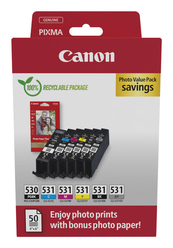 Ink Cartridge Canon PGI-530/CLI-531 Black Cyan Magenta Yellow Photo Value Pack - 6117C004