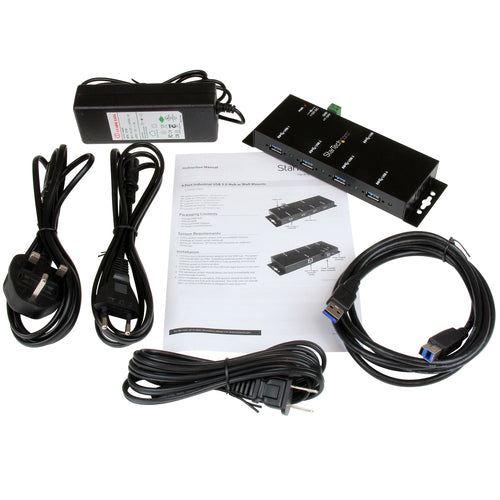 4-Port Industrial USB 3.0 Hub StarTech.com Metal ESD Protection Wall Mountable
