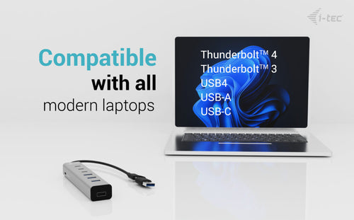 USB-C Metal Hub 7-Port i-tec Charging Hub 3x USB-C 4x USB-A 15W