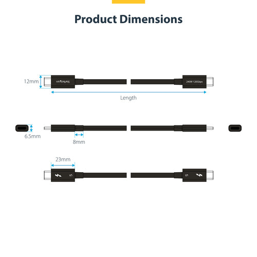 Thunderbolt Cable StarTech.com TBLT5MM80CM240W 80Gbps 8K 240W Black