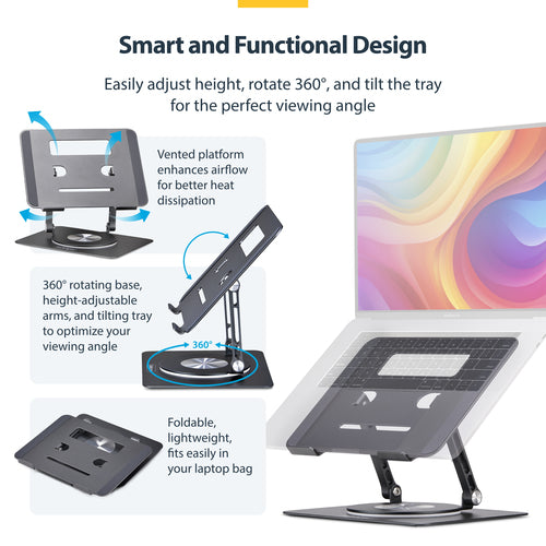 Laptop Stand StarTech.com ATFR-LAPTOP-RISER 360° Swivel Ergonomic Adjustable Tray Aluminum - ATFR-LAPTOP-RISER