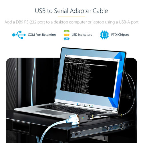 USB to Serial Adapter Cable 10ft FTDI IC Black