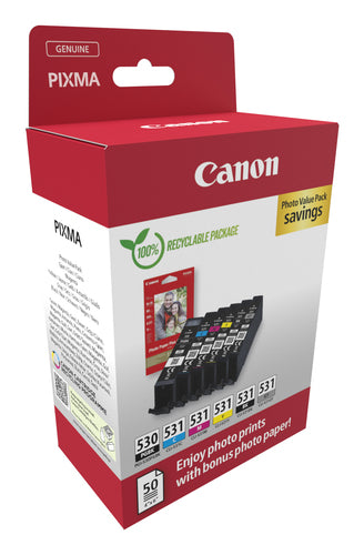 Ink Cartridge Canon PGI-530/CLI-531 Black Cyan Magenta Yellow Photo Value Pack - 6117C004