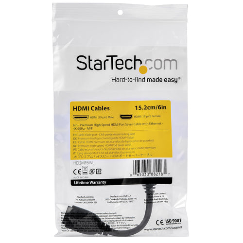 HDMI Cable StarTech.com HD2MF6INL 6in 4K 60Hz High Speed Extension - HD2MF6INL