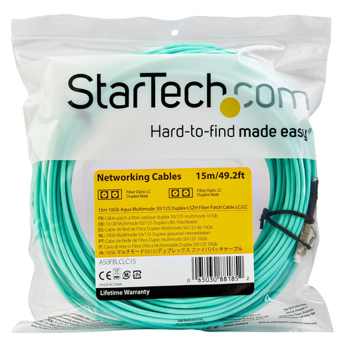 Fiber Optic Cable StarTech 15m OM3 Multimode 100G LC/UPC Low Insertion Loss