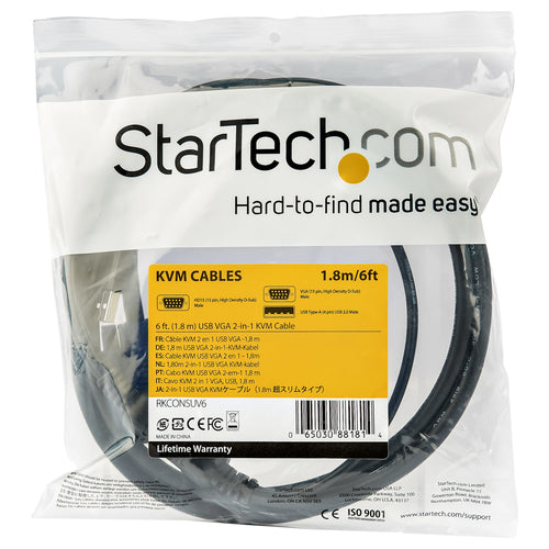 USB KVM Cable 15 ft for Rackmount Consoles Black VGA