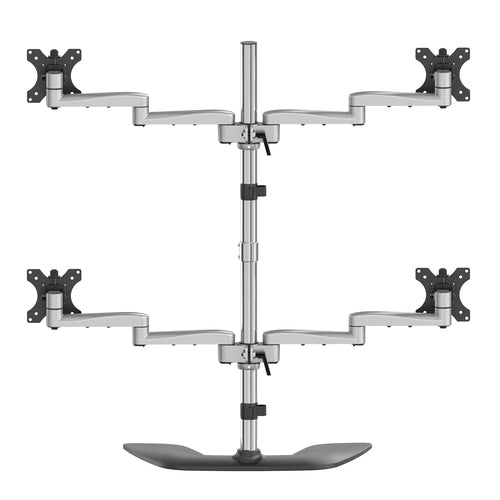 StarTech Ergonomic Quad Monitor Stand - Adjustable Height, Silver Finish - 4 Monitor Support