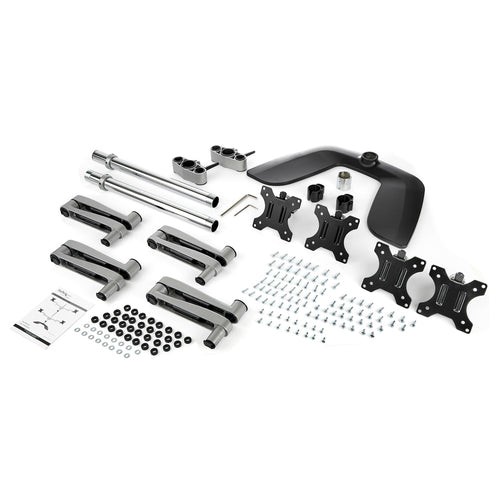 StarTech Ergonomic Quad Monitor Stand - Adjustable Height, Silver Finish - 4 Monitor Support