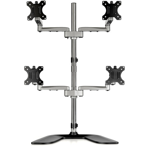 StarTech Ergonomic Quad Monitor Stand - Adjustable Height, Silver Finish - 4 Monitor Support