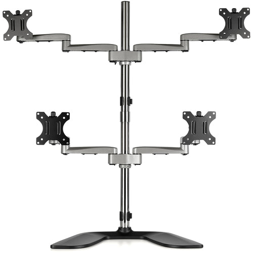 StarTech Ergonomic Quad Monitor Stand - Adjustable Height, Silver Finish - 4 Monitor Support