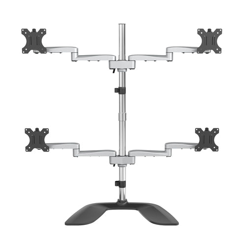 StarTech Ergonomic Quad Monitor Stand - Adjustable Height, Silver Finish - 4 Monitor Support