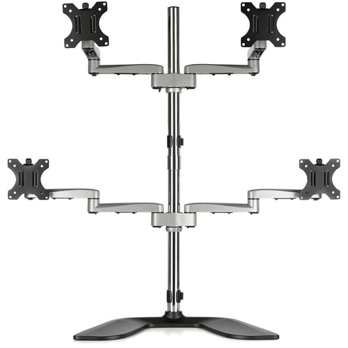 StarTech Ergonomic Quad Monitor Stand - Adjustable Height, Silver Finish - 4 Monitor Support
