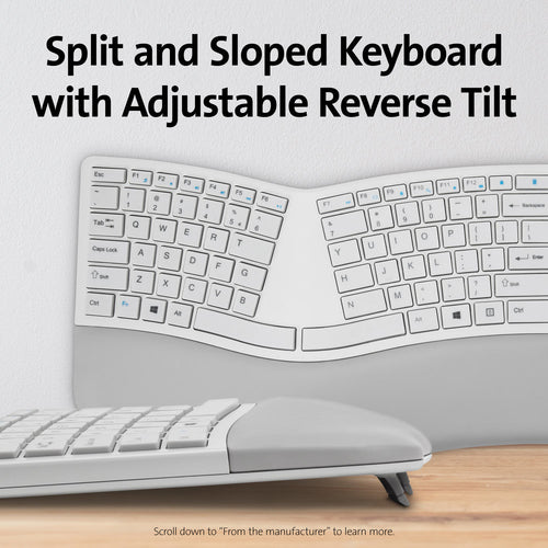 Wireless Ergonomic Keyboard and Mouse Set Full-size QWERTY Bluetooth RF