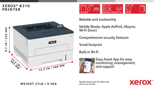 Laser Printer Xerox B310 A4 40ppm Wireless Duplex 2400x2400 DPI - B310V_DNIUK