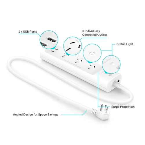 Smart Wi-Fi Power Strip TP-Link Kasa 3-Outlets Wireless White