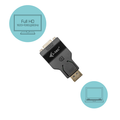 DisplayPort to VGA Adapter i-tec Black Cable Connector