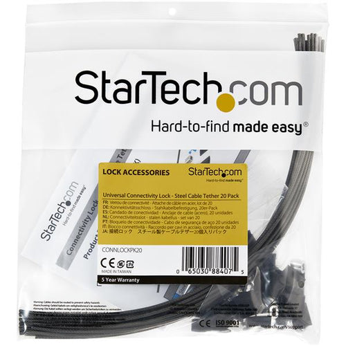 Cable Organizer StarTech 20-Pack Adjustable Security Tethers Anti-Theft Lock Kit Steel