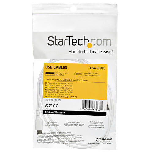USB Cable StarTech.com RUSB2AC1MW USB-A to USB-C 3A 0.48 Gbit/s Rugged 1m - RUSB2AC1MW