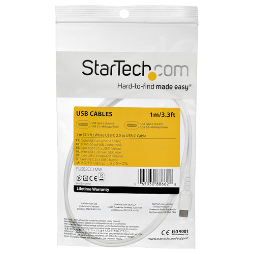USB Cable StarTech.com RUSB2CC1MW 1m USB-C 60W Fast Charge - RUSB2CC1MW
