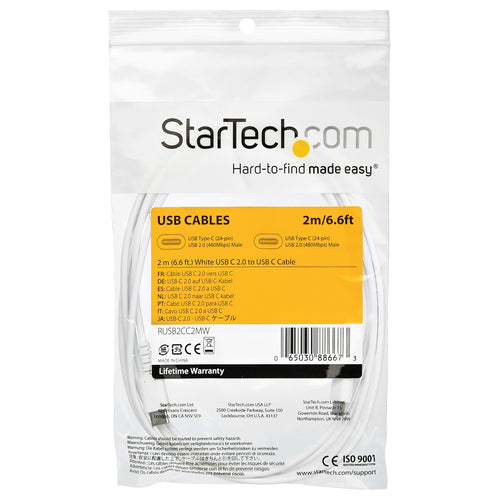 USB Cable StarTech.com RUSB2CC2MW 2m USB-C 60W Fast Charge TPE - RUSB2CC2MW