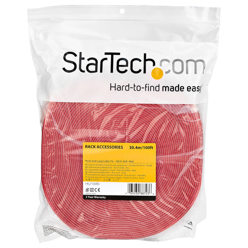 100ft Hook and Loop Reusable Cable Ties Adjustable Nylon Red