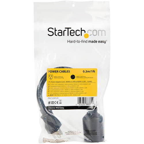 Power Cable StarTech Heavy Duty 1ft 12AWG 20A UL Listed Extension Cord