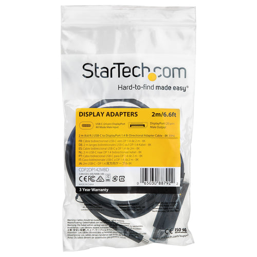 Video Cable Adapter StarTech.com USB-C to DisplayPort 8K 60Hz 2m - CDP2DP142MBD